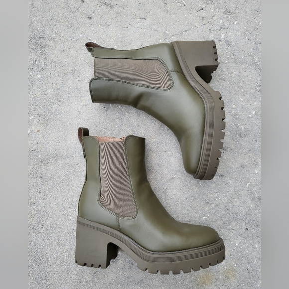 Sam & Libby Shoes - Sam & Libby Women's Mid Calf Chunky Zip Boot - Olive Green - Size 8